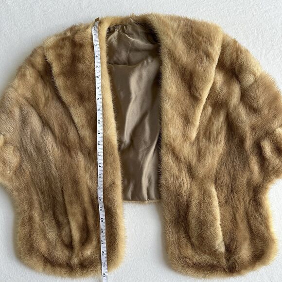 VINTAGE Mink Stole Scarf Fur Cape Shawl Fur Opera Ball Carmel Beige - Picture 7 of 9